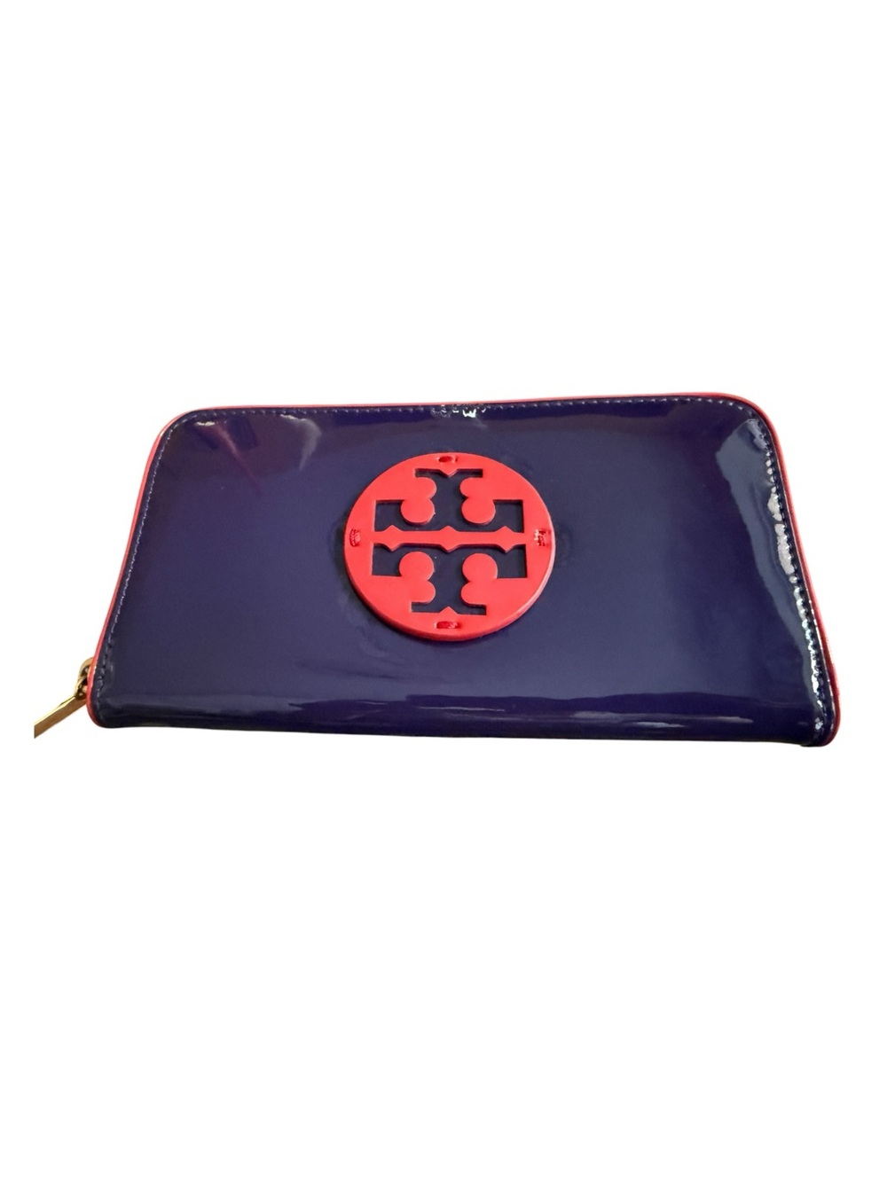 Tory Burch Patent Leather Purple and Red Long Zip-Around Wallet - Picture 3 of 9